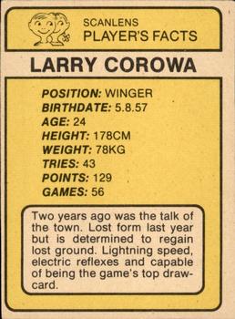 1981 Scanlens #18 Larry Corowa Back